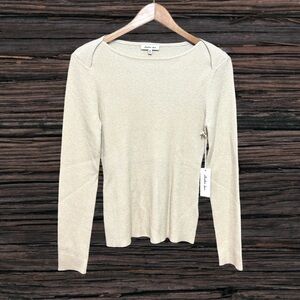 Another Love Cream Fitted Ribbed Blouse